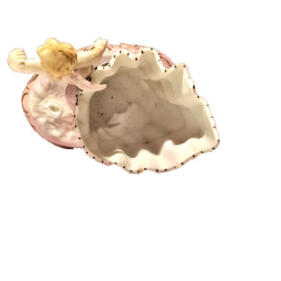 Vintage Pink White Cherub Shell Style Planter Ceramic Angel 5.75 X 7.25 - Picture 4 of 6